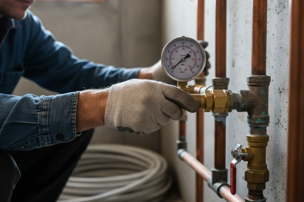 Pressure testing a repaired line during Water Line Repair in Suwannee